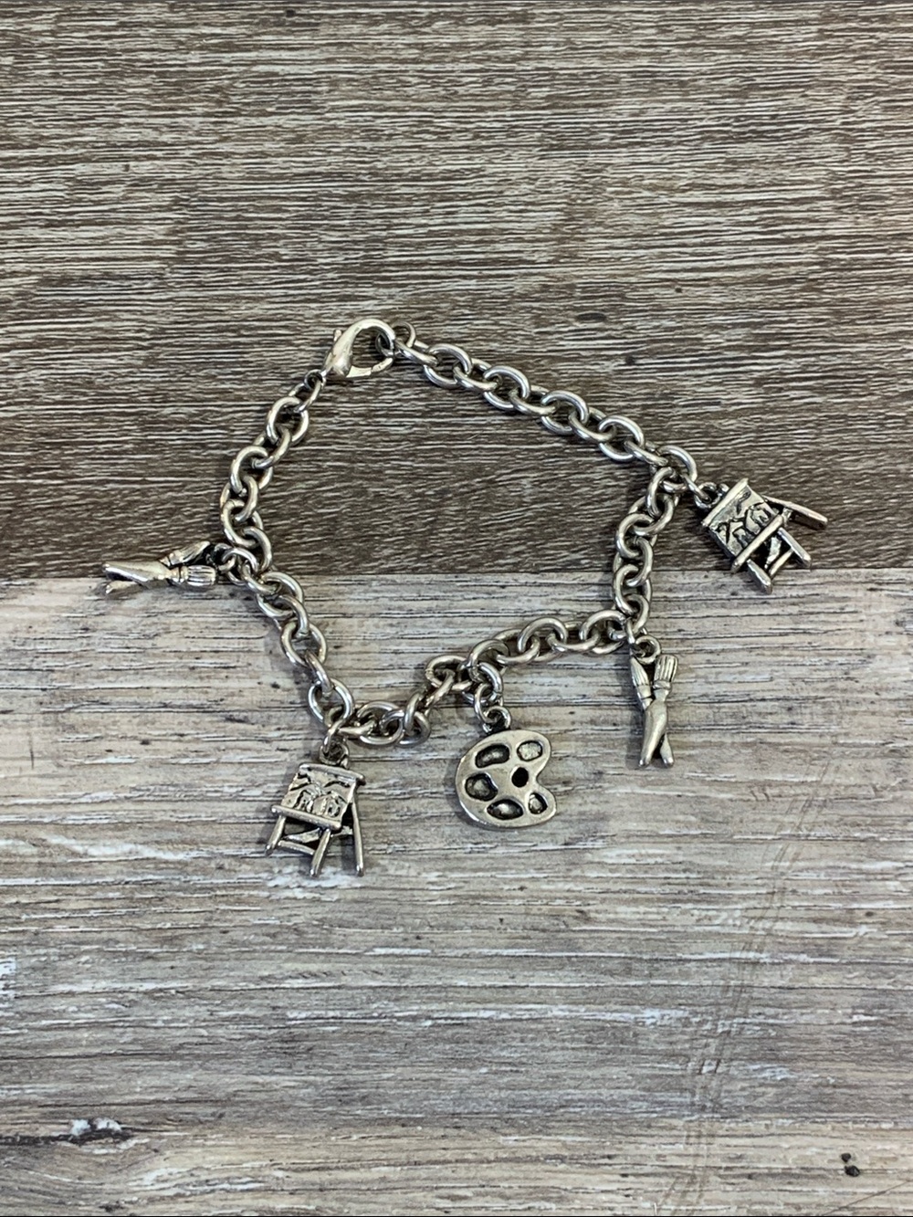 Silver Art-Themed Charm Bracelet with Easel and Palette Charms